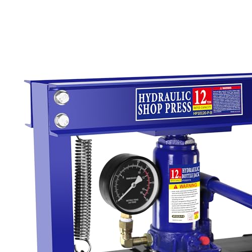 Image of Hydraulic Press, 12 Ton Shop Press H-Frame Garage Floor Hydraulic Shop Press with Adjustable Working Table Heigh, Plates