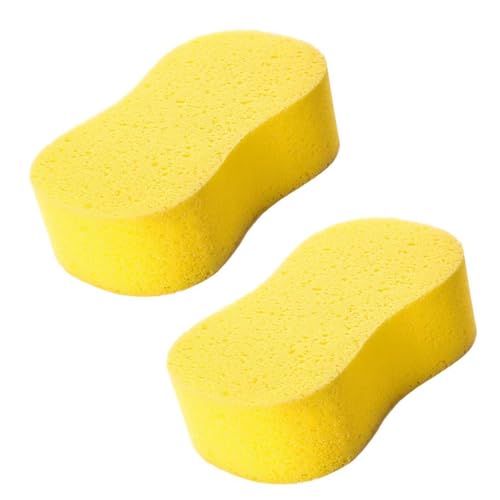 2Pcs Jumbo Sponges, Jumbo Car Wash Sponges, Super Absorbent Car Sponge Washing Windows and Anti Scratch Technology For Wheels, Windscreen Bodywork For Car Cleaning (Yellow)