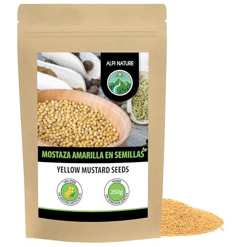Alpi Nature Semillas de Mostaza Amarillas y Blancas 250g, Semillas de Mostaza Amarilla 1-2 mm