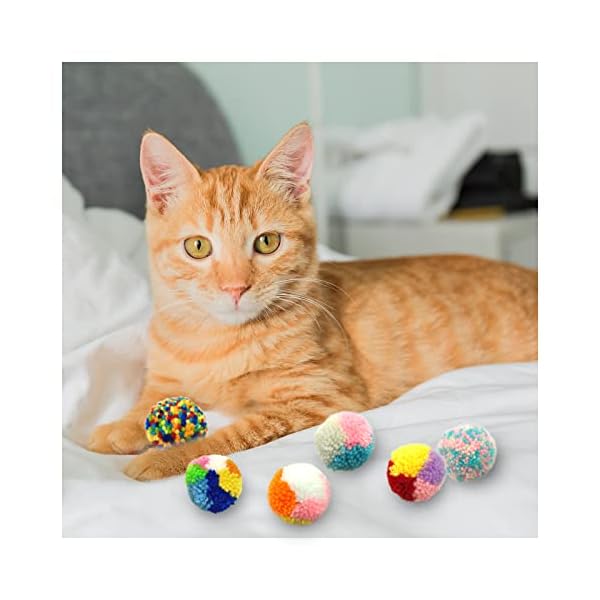Andiker Katzenbälle in verschiedenen Farben, interaktives buntes Wollgarn, Katzenbälle, Pom-Pom-Katzenbälle, Jagd-Spielzeug für Indoor-Katzen, 6 Stück – Bild 5