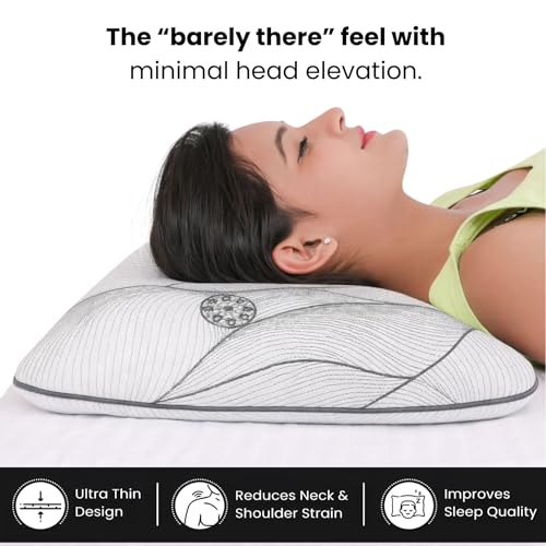 Image of Sove Ultra Slim Memory Foam Pillow | Set of 1 | Size 2.5x24x15.5 Inch | for Low Height Sleep | Slim Profile | Neck Support Pillow | Lightweight, Portable & Travel Friendly | Sleeping Thin Pillow