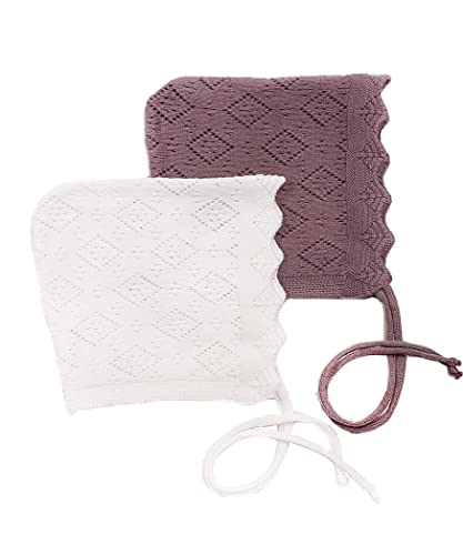 Knit Baby Bonnet Cotton Children's Hat Easter Pixie Spring Fall Dressy (White, 12-24 Months) #TOP2