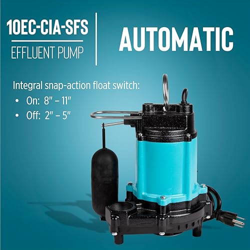 Image of Little Giant 10EC-CIA-SFS 115-Volt, 1 /2 HP, 4020 GPH Automatic Cast Iron Sump /Effluent Pump with polypropylene base, integrated snap-action float switch and 10-ft. cord, Blue, 510803