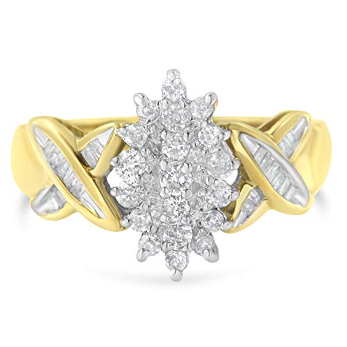 Haus of Brilliance 10K Two-Toned Gold Round Baguette Diamond Cluster Ring (1/2 Cttw, I-J Color, I2-I3 Clarity) - Size 6-1/2