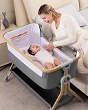 Larex Baby Bassinet Bedside Sleeper for Baby, Baby Crib Bed for Newborn Infant, Bedside Bassinet with Wheels, 5 Adjustable Height, Mosquito Net, Breathable Mattress and Mesh, Storage Basket and Bag
