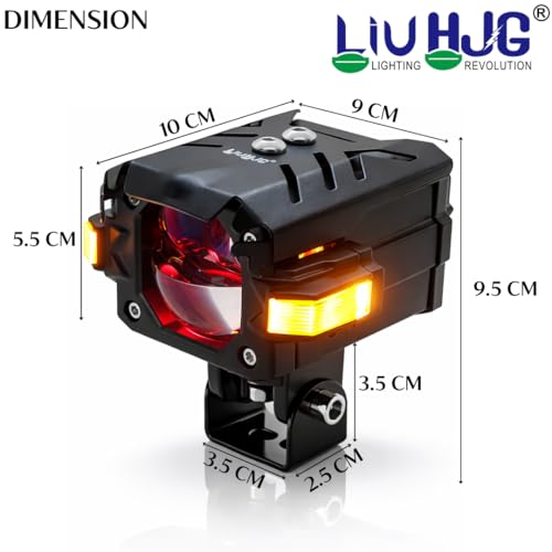 Image of LIU HJG 3 Lens Fog Light with Indicator Waterproof 60W Each (120W Total) 12V-80V DC Power Yellow, White, Warm White, Red Devil Eye & Amber Indicator Light Universal fit All Bike & Car Model (Pack 2)