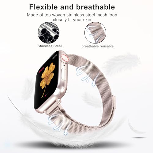 Image of for Apple Watch Band Series Ultra SE 8 7 6 5 4 3 2 1 38mm 40mm 41mm 42mm 44mm 45mm 49mm, Stainless Steel Slim & Thin Mesh Magnetic Clasp Strap Women and Girl Replacement Band for iWatch