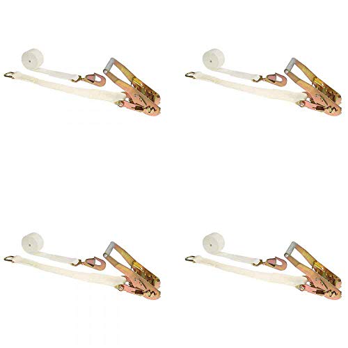 US Cargo Control 2 Inch x 15 Foot White Tent Ratchet Strap with 5K Twisted Snap Hook & Double D-Ring 4 Pack