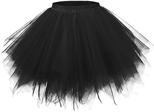 Girstunm Women's 1950s Vintage Petticoats Bubble Tutu Dance Half Slip Skirt Black S/M