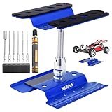 Hobbypark Aluminum RC Car Work Stand Repair Workstation 360 Degree Rotation Lift Or Lower, RC Hex Driver Tools 6-in-1 for 1/10 1/12 1/14 1/16 1/18 Scale (Blue)