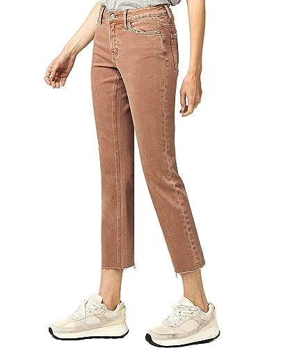 VERVET by Flying Monkey Light Brown Denim Straight Jeans Cropped Mid-Rise