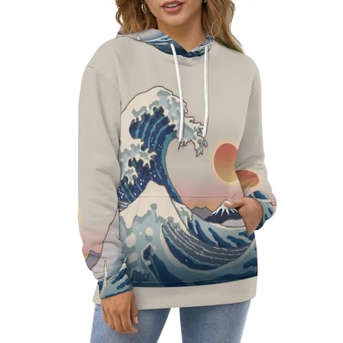 Sweat à capuche Hokusai avec impression 3D de surf et manches longues - 2