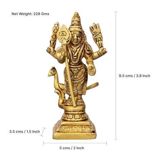 Estatua tradicional de Murugan de latón 4 pulgadas miniatura 4