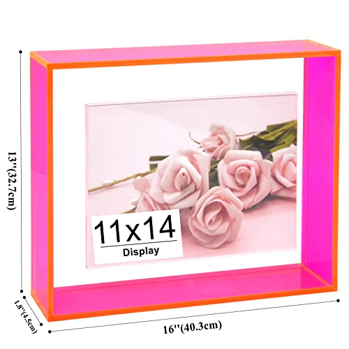 11X14 Floating Picture Frame Neon Acrylic Wall Mount Tabletop Desk Frame Decoration Colored Modern Photo Frame For Gallery Home Office, Neon Pink #TOP1