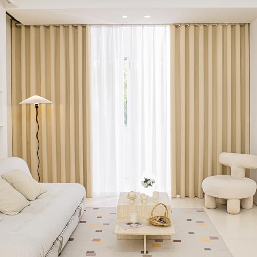 MOONVAN Ramen Lichtgele Verduisterende Gordijnen 114 cm Lange 2 Panelen Set Doorvoertule Verduisterende Gordijnen Energiebesparend Geluidsreducerend Thermisch Geïsoleerd voor Slaapkamer Woonkamer