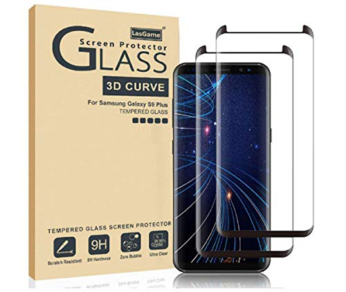 LasGame Glass Screen Protector for Samsung Galaxy S9 Plus,[2 Pack] 3D Curved Tempered Glass, Dot Matrix with Easy Installation Tray, Case Friendly