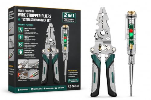 Image of 22-in-1 Multifunctional Stainless Steel Wire Cutter Foldable Wire Stripper Crimper Cable Cutter Pliers Non slip Grip for Cutting Electrical Stripping Tool with 25-250V AC Electric Voltage Tester