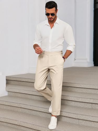 Runcati Mens Chinos Cotton Pants Slim Fit Pleated Front Dress Pants Casual Stretchy Tapered Trousers4