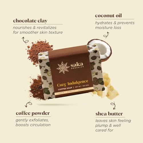 Image of Saka Organics Coffee Bath Soap with Shea Butter, Pack of 2 (120g Each) | Handmade Cold-Processed Soap | Gentle Exfoliation, Deep Cleansing & Moisturizing | Sulphate & Paraben Free