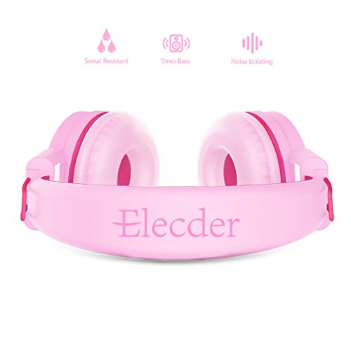 Image of ELECDER i37 Kids Headphones for School Children Girls Boys Teens, Rose /Pink | Foldable Adjustable Lightweight, 3.5mm Audio Jack On Ear Headphones for Smartphones Chromebook Computer PC Tablets Travel