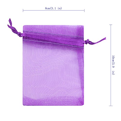 Ankirol 100Pcs Sheer Organza Favor Bags 3X4'' Jewelry Candy Gift Bags Samples Display Drawstring Pouches (Purple) #TOP2