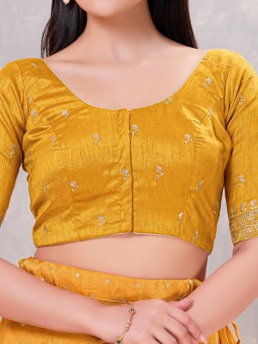Image of Vamas Women's Silk Padded Self Design Half Sleeve Readymade Saree Blouse (X-1166.ELB)