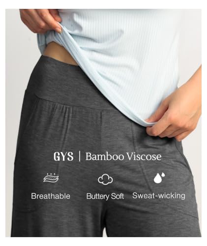 Image of GYS Bamboo Viscose Wide Leg Gaucho Cropped Pants, High Waist Capris Cloud-Soft Pajama Pants with Pockets, Flowy Yoga Pants