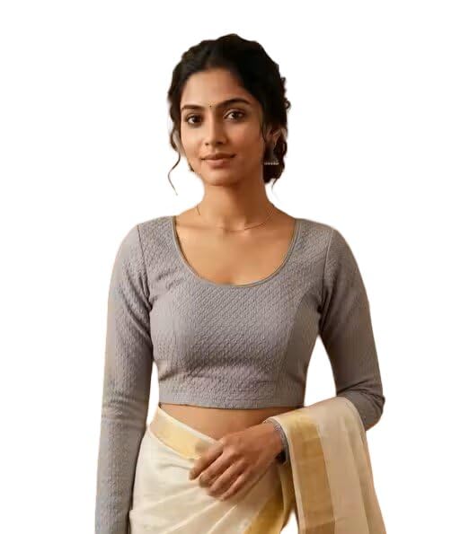 Women’s Elbow-Sleeves Solid Design Readymade Saree Blouse Stretchable Cotton Blend-image-29