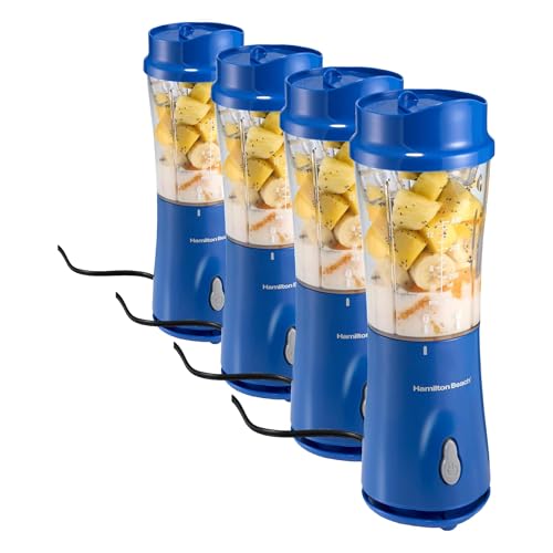 Image of Hamilton Beach Portable Blender for Shakes and Smoothies,14 Oz BPA Free Travel Cup & Lid,Durable Stainless Steel Blades,Personal Smoothie Blender,Blue,51132G,(Pack of 4)