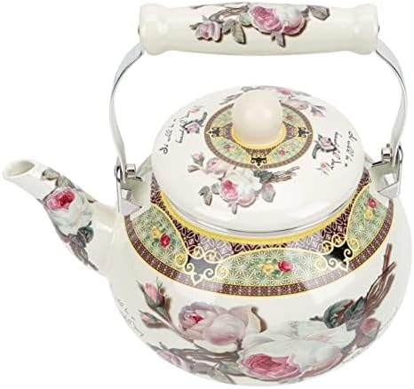 Hervidor de té esmaltado con parte superior de la estufa tetera con silbato floral vintage, olla de hervir agua de granja, estufa del hogar,