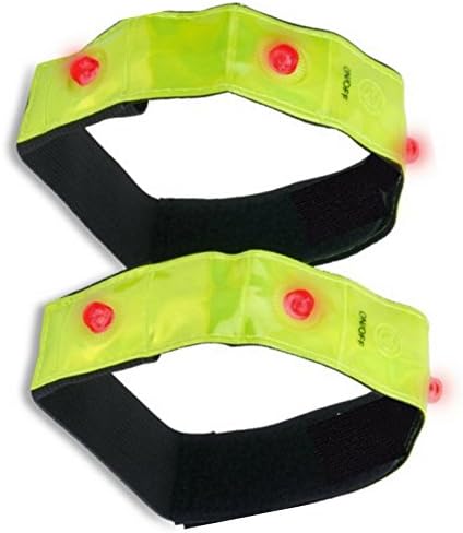 Flashing Lights LED Reflective Sports Armband, High Visibility for Running, Jogging, Walking, Cycling; Protective Gear for Children, Adults and Pets; 3M Scotchlite Tape; 2 Pack