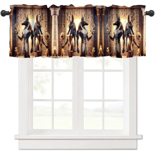 KANEPE Ancient Egyptian Kitchen Valances Curtain Fantasy Egypt God Anubis Pattern Window Treatment Valances Short Curtains Rod Pocket Drape for Dining Room Home Bedroom Decor, 54x18In