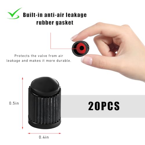 Wevdn 20 PCS Tyre Valve Dust Caps, Plastic Durable Valve Stem Caps with O Rubber Ring, Leak-Proof Air Protection Car Stem Covers, Universal Air Tire Stem Caps for Sedan SUV Bicycle (Black)