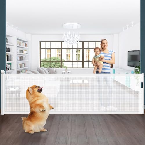 Evilsoul 350cm/138inch Retractable Stair Gate for Baby and Pet, Extra Wide Baby Safety Gate, Retractable Dog Gate, Extendable Extra Long Mesh Child Gate for Stairs/Doorways/Hallways/Outdoor, White