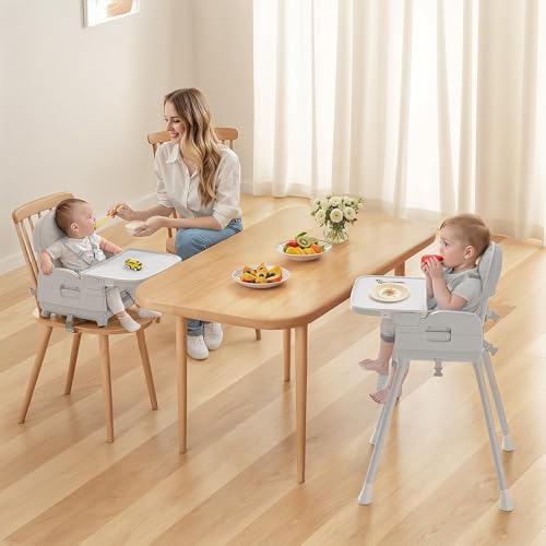 Image of Obee Odee 3-in-1 Portable Baby High Chair for Babies and Toddlers, Convertible Easy Clean Infant Foldable Highchair with Adjustable Legs & Dishwasher Safe Tray, Grey