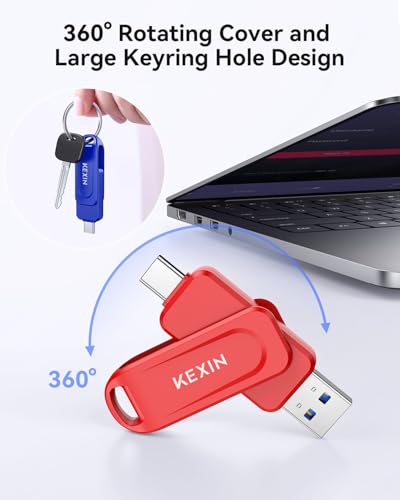 Image of KEXIN Dual 32GB Flash Drive 5 Pack USB-A & Type-C Thumb Drive 3.0 100MB /s Swivel USB Drive 32GB Memory Stick for Smartphone Tablet iPhone 15 /16 Car Game Console,32GB 5 Pack