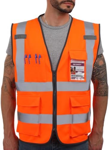Dib Safety Vest Reflective ANSI Class 2, High Visibility Vest with Pockets and Zipper, Construction Work Vest Hi Vis