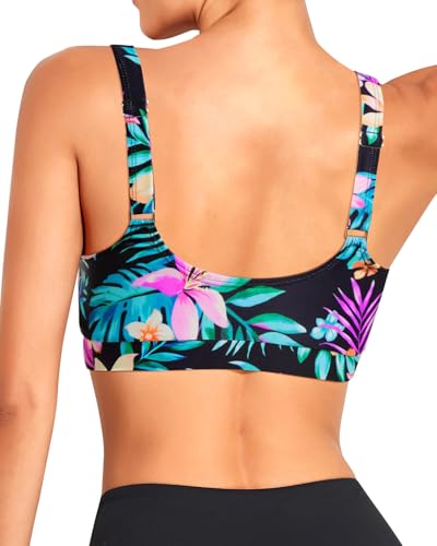 Image of Tempt Me Women Sports Bra Swim Crop Tops Only | Scoop neck, Bathing suits top, Removable cups, Adjustable straps