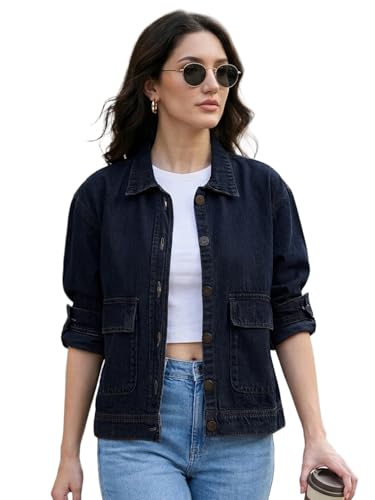 Image of Urbano Fashion Women's Relaxed Fit Full Sleeve Utility Denim Jacket