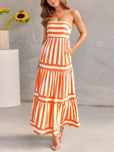 chouyatou Women Spaghetti Strap Back Smocked Maxi Striped Dress Summer Casual Floral Flowy Beach Sun Dress4