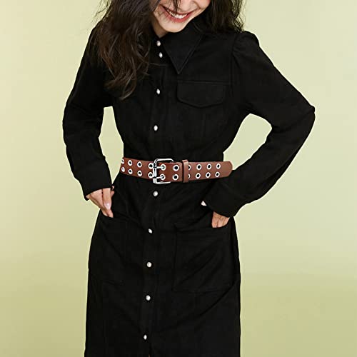 Image of 2 Pack Grommet Leather Belts for Women, Studded Belt Women Men