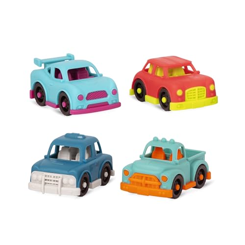 Image of B. toys – 4 Vehicle Pull Back Cars – Race Car, Police Car, Pick – Up Truck, Hatchback – Classic Toys for Toddlers & Kids – 1 Year and Up – Happy Cruisers Collection – Fun & Educational Play