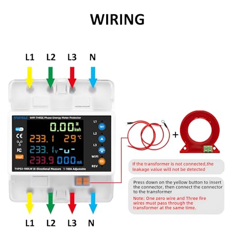 Image of XPR3SS 100A 3-Phase Bi-Directional Energy Meter with CT Coil | Solar Import Export Meter kWh Meter | WiFi Smart Power Monitor | Leakage Detection | DIN Rail | Over /Under Voltage, Current