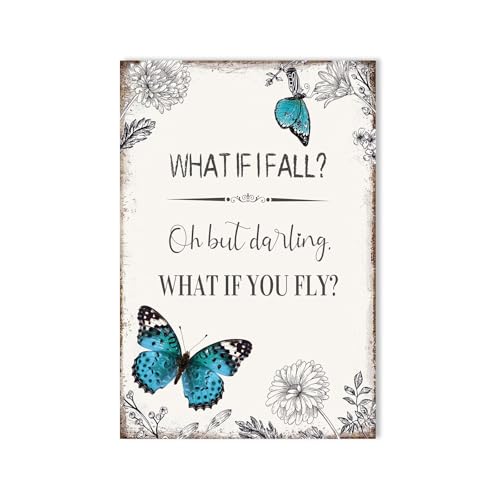 YPY Inspirational Quotes Canvas Wall Art, Butterfly Poster Pictures Wall Decor, Rustic Vintage Home Decorations for Bedroom Teen Girls Room 10"x15" 10"x15" Blue Butterfly