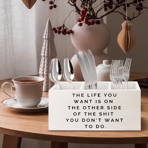 Image of Inspirational Gifts Wooden Pen Pencil Holder for Office Desk Accessories, Motivational Gifts for Women, Inspirational Quote Makeup Brush Toothbrush Holder Organizer