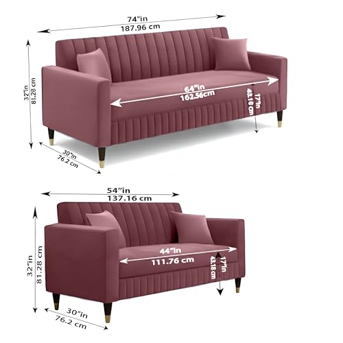 Image of AMATA Omega 3+2 Seater Mauve Colour Suede Velvet Fabric Sofa Set with Two Cushions Perfect for Home Office Guests Living Room (06 Mauve, Omega 3+2 Seater Sofa)(3 Year Warranty)