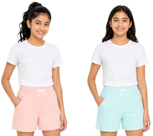 Image of Cloth Theory Premium Cotton Shorts for Girls - Regular Fit Pocket Shorts for Girls Pack of 2