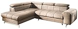 Mivano Ecksofa Chef / L-Sofa mit Ottomane und verstellbaren Kopfstützen / 262 x 72 x 206 / Mikrofaser Braun