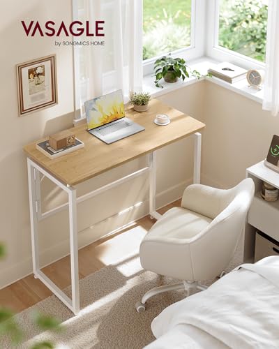Image of VASAGLE Folding Desk, Foldable Computer Desk, One-Piece Desktop, Rounded Edges, Small Folding Craft Table for Bedroom, Balcony, Camping, Easy Assembly, 31.5 x 15.7 Inches, Straw Yellow ULWD151YD01