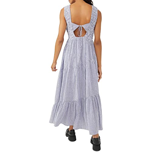 Free People Women's Juno Maxi Dress, Ivory Combo, Blue, Stripe, L #TOP1